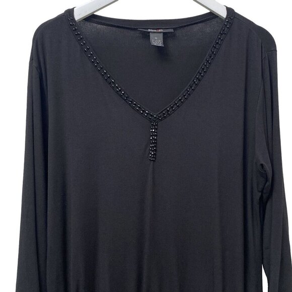 Style & Co. Womens Top Size XL Black Beaded Tunic Tee  V neck Ruffle Hem - Picture 3 of 9